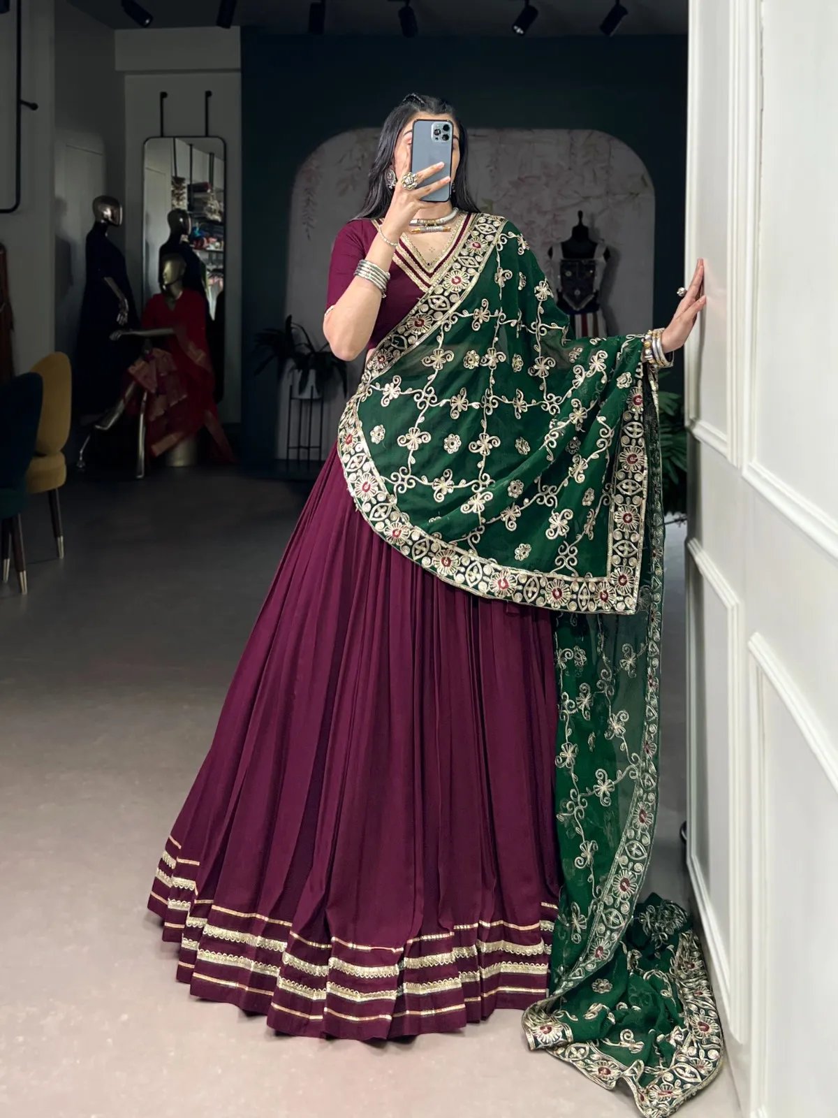 Navratri Rayon Lehenga Choli with Lace Work for Garba in Surat