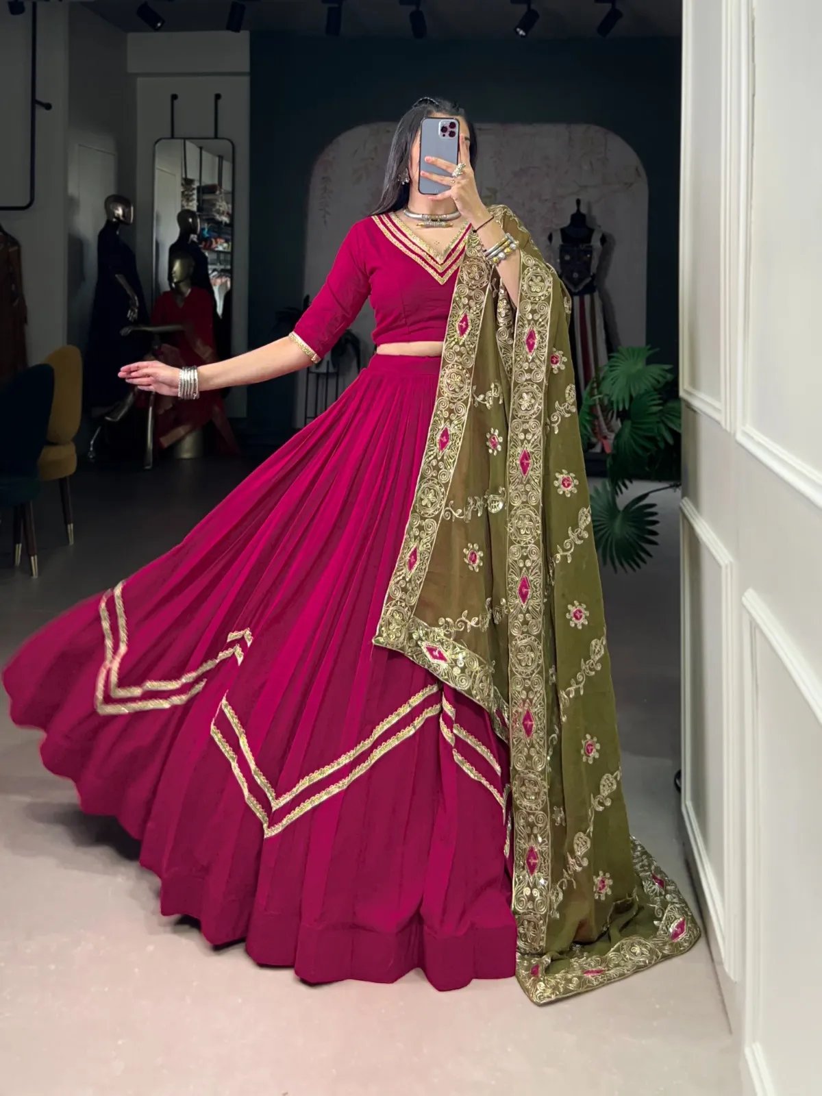 Navratri Rayon Lehenga Choli with Lace Work for Garba in Surat