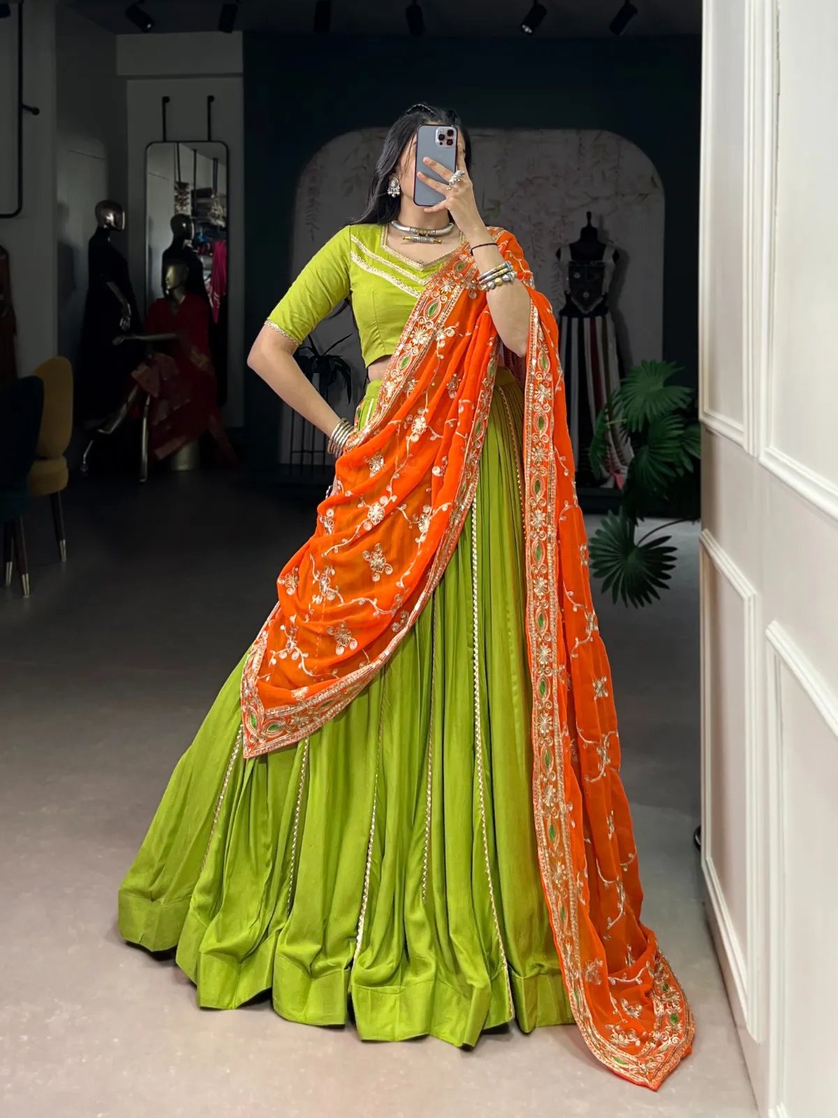 Navratri Rayon Lehenga Choli with Lace Work for Garba in Surat
