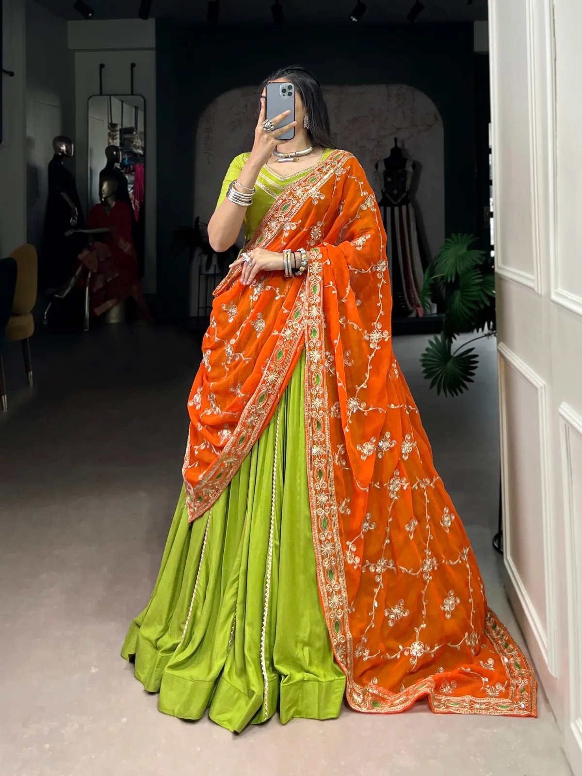 Navratri Rayon Lehenga Choli with Lace Work for Garba in Surat