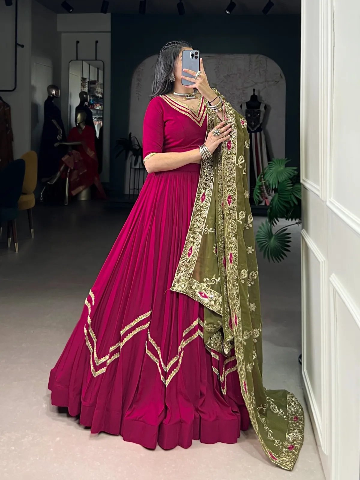 Navratri Rayon Lehenga Choli with Lace Work for Garba in Surat