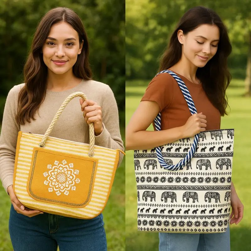 Canvas tote begs in Junagadh