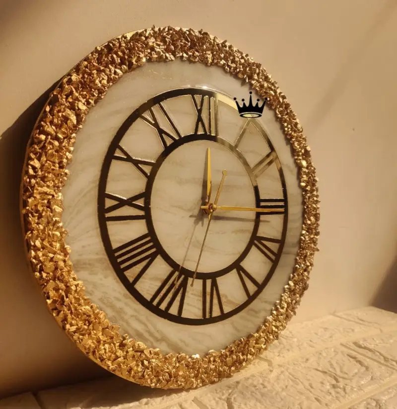 Handcrafted Resin Wall Clock with Stones and Vibrant Colours in Ahmedabad