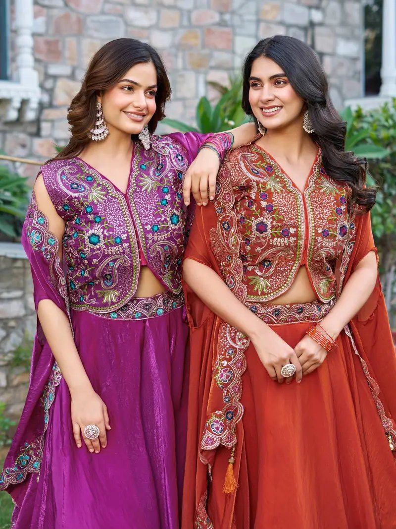 Sharara Skirt Lehenga Outfit, Heavy Embroidery Ethnic Wear in Surat