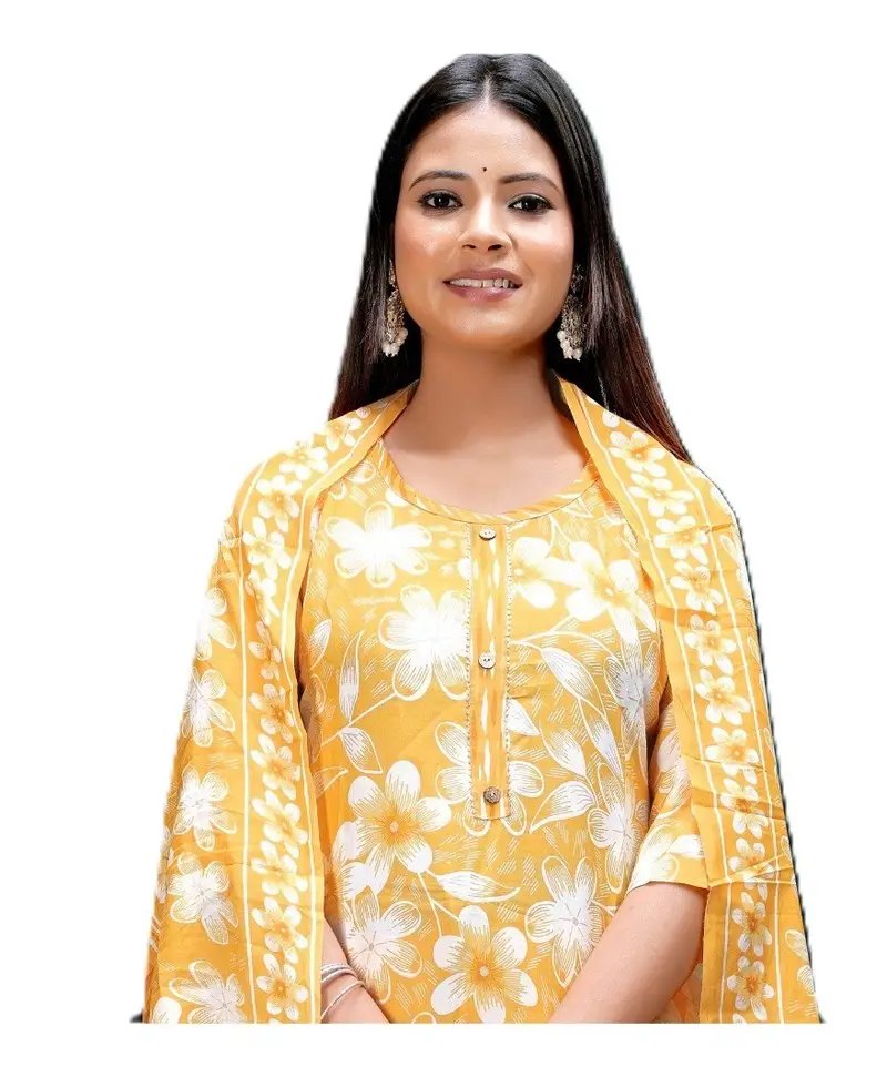 Women's Yellow Floral Print Suit with Dupatta in Thane