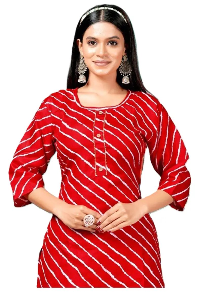 Women's Red  Leheriya Print Straight Kurti in Thane
