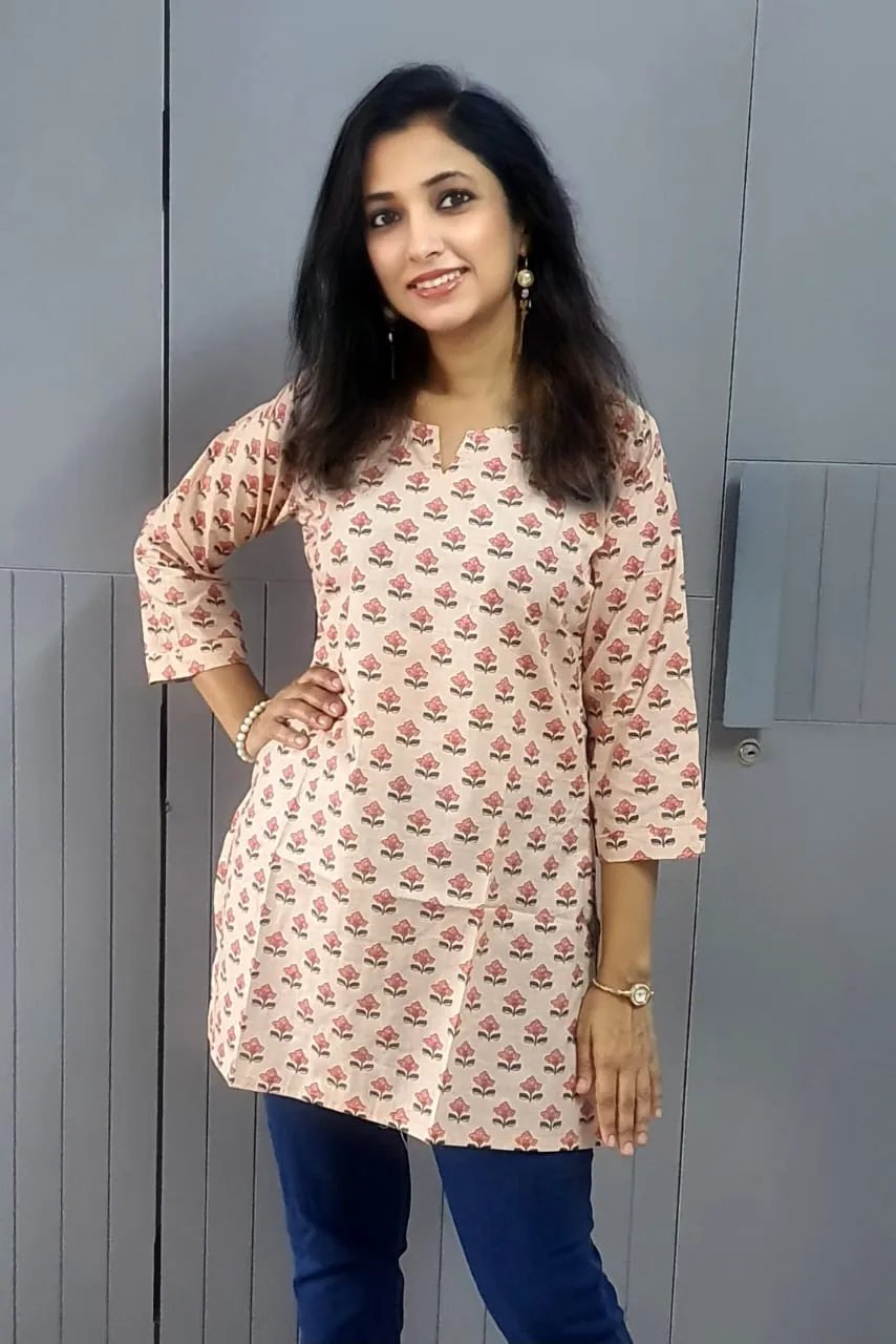 Cotton Cambric Tunic with Full Sleeves & Side Slit for Women in Surat