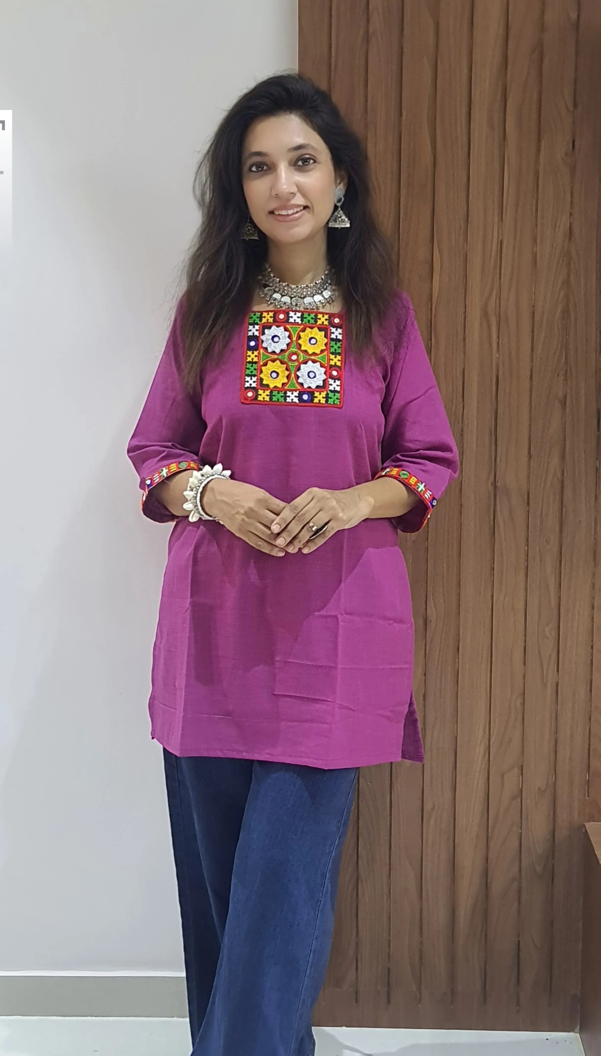 Navratri Special Cotton Slub Tunics with Patch Work for Women in Surat
