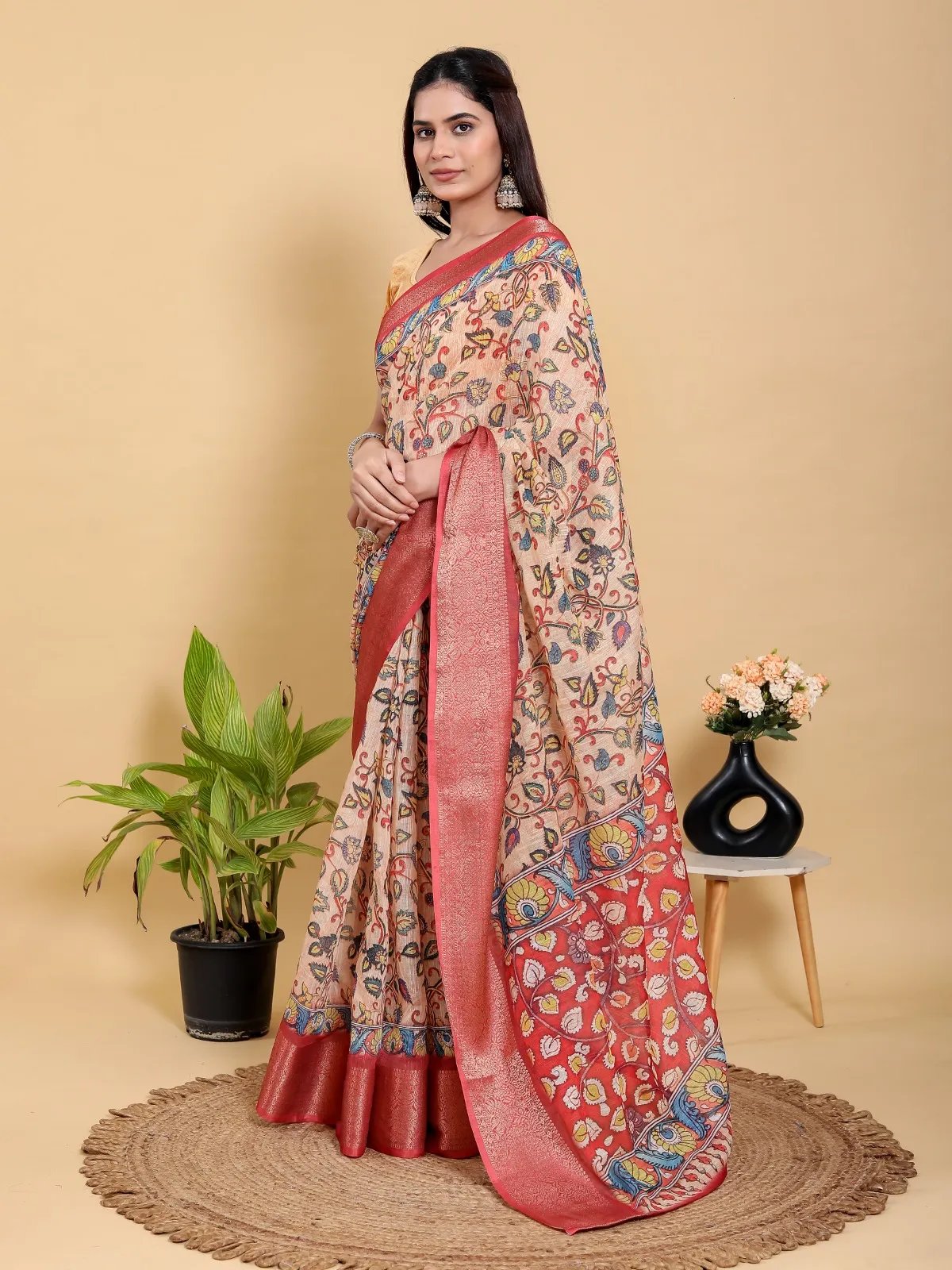 Kalamkari print Linen Cotton saree in Kolkata