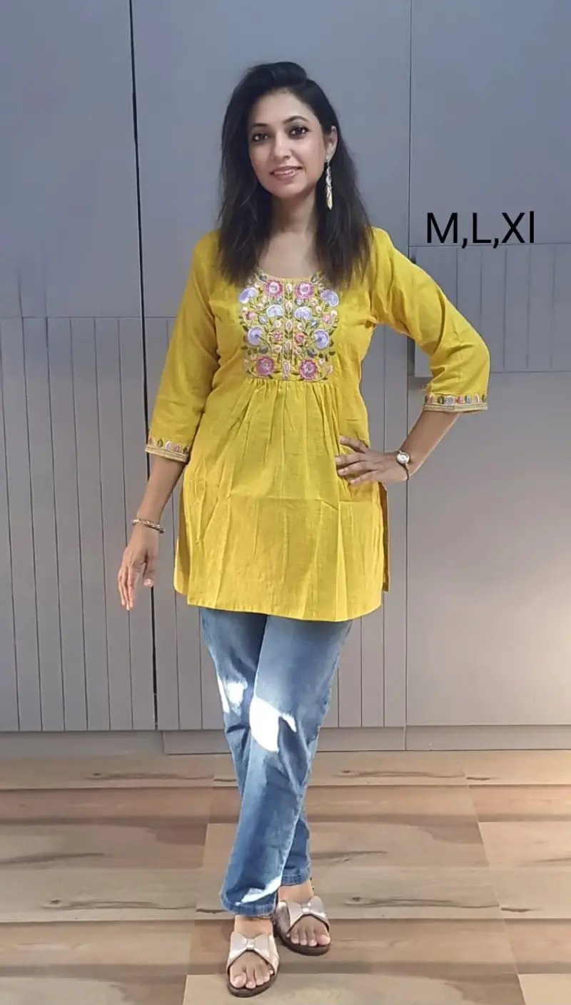 Cotton Embroidery Tunics for Women - Slub Fabric Collection in Surat