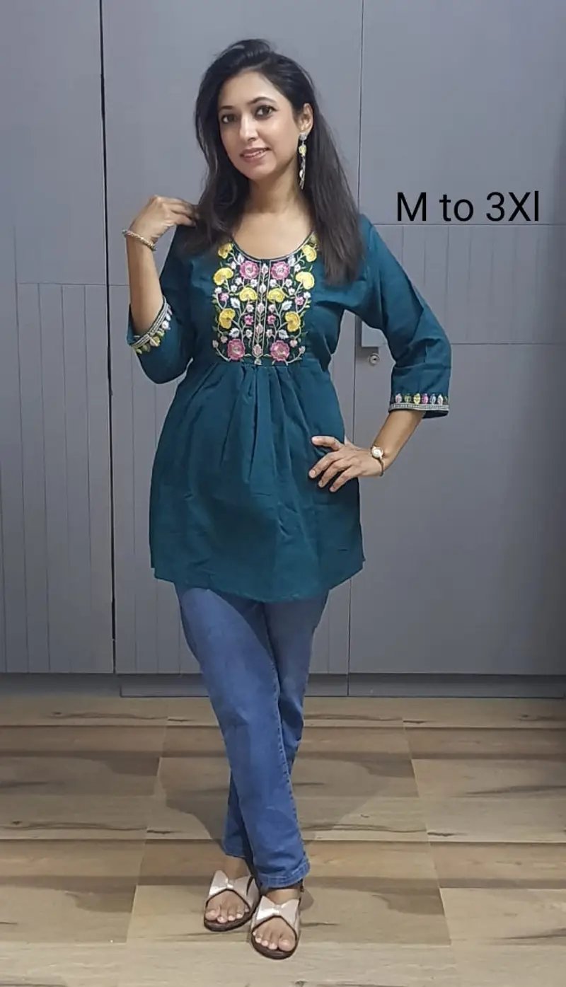 Cotton Embroidery Tunics for Women - Slub Fabric Collection in Surat