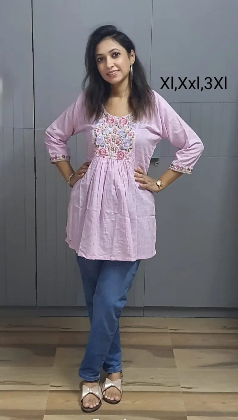 Cotton Embroidery Tunics for Women - Slub Fabric Collection in Surat