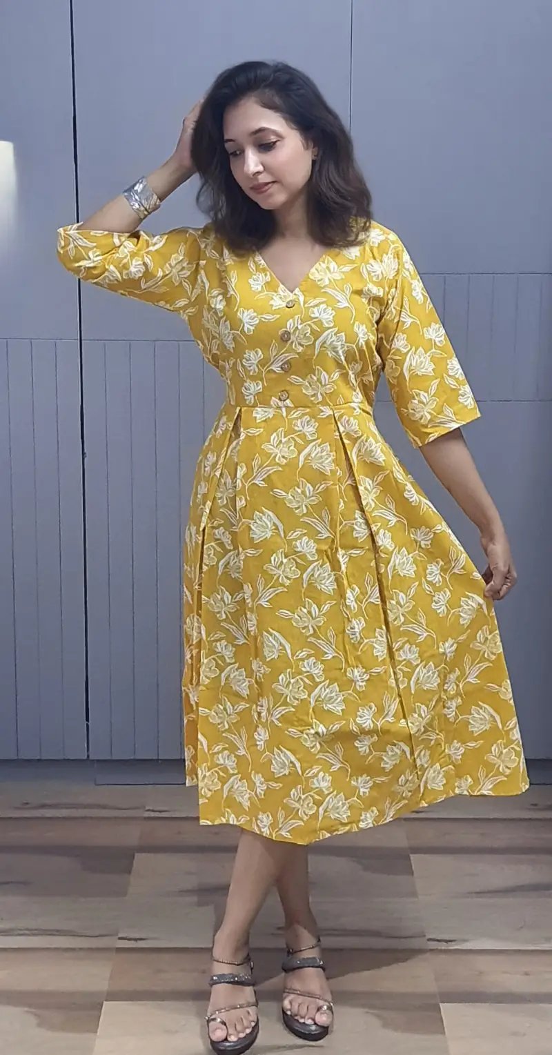 Pure Cotton A-Line One Piece Dress for Women - Casual in Surat