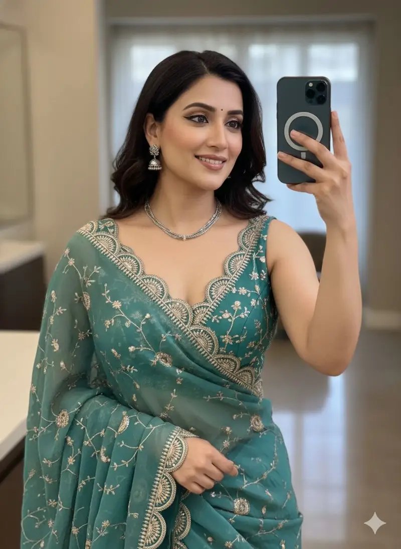 Moss Chiffon multi sequential saree in Hyderabad