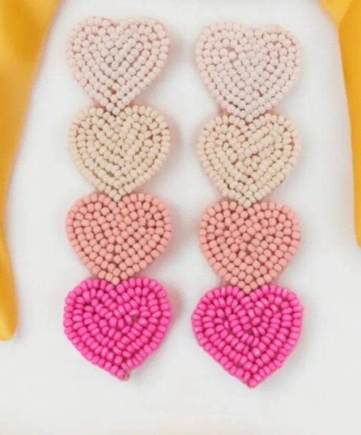 Beaded Heart Layered Earrings Handmade Drop for Women in Mumbai