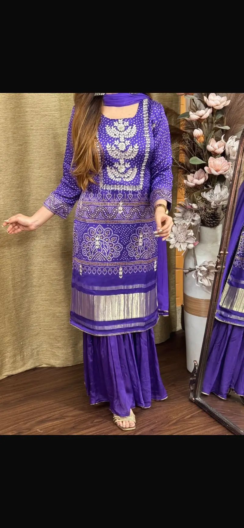 Traditional Bandhani Chinon Kurti Set in Surat